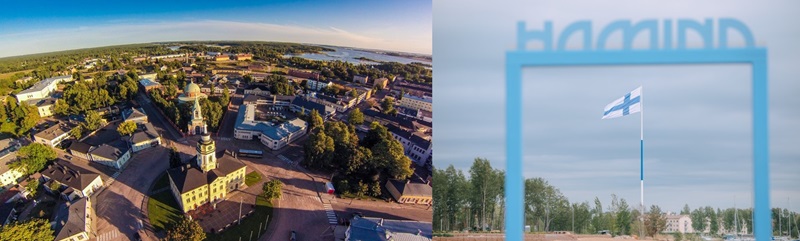 Das Stadtzentrum von Hamina und die weltgrößte Finnlandflagge