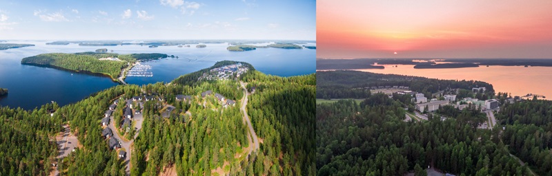 Unterkünfte an der Saimaa-Archipel-Route: Das Imatra Spa Resort (links) und der Holiday Club Saimaan Rauha (rechts)