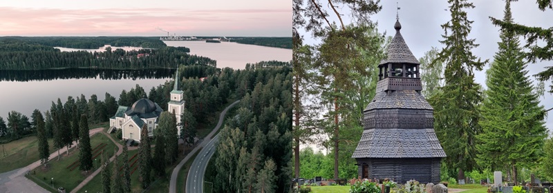 Highlight an der Saimaa-Archipel-Route: der Kirchhügel von Ruokolahti mit dem Glockenturm von 1752 (rechts)